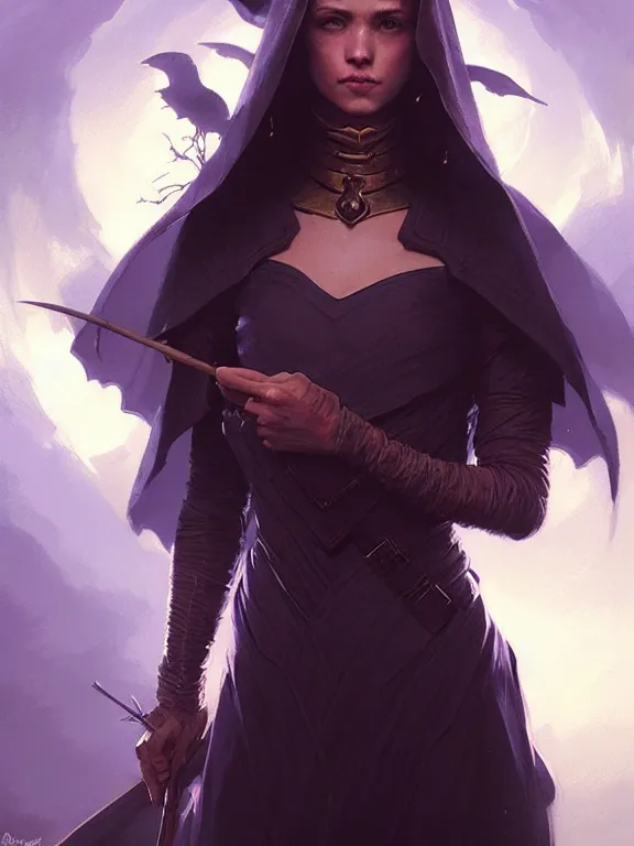 Prompt: a magical witch wearing a tactical suite, looking at the camera, beautiful and aesthetic, close up, cynical, dramatic pose, intricate, highly detailed, detailed face, smooth, sharp focus, environmental light, rim light, artgerm, artstation, art by greg rutkowski, ilya kuvshinov, rembrandt, fantasy illustration