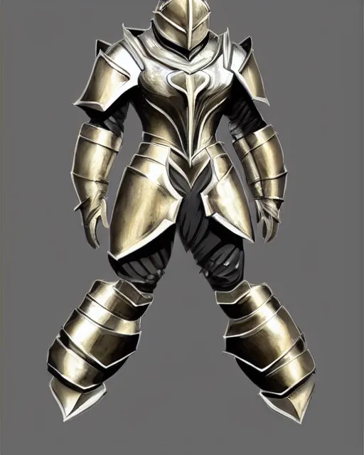 Image similar to fantasy armor, clean shiny silver armor with gold trim, trending on artstation, symmetrical, flat shading, extremely smooth, orthographic front view, professional awesome, incredible, creative, the best