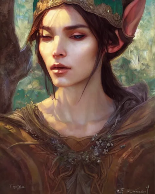 Prompt: a beautiful elf princess, oil painting, by Fernanda Suarez and and Edgar Maxence