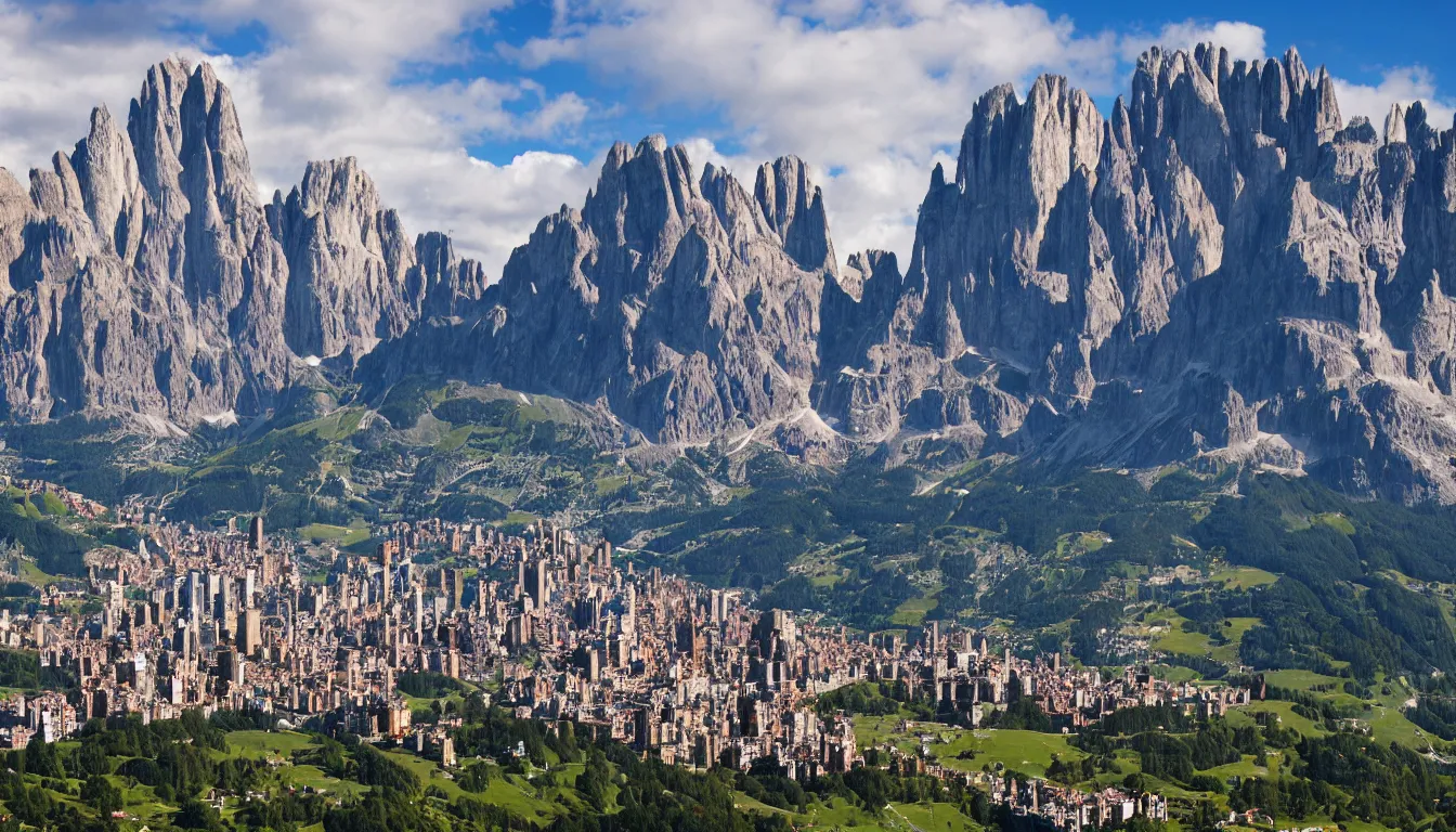 Prompt: new york city in dolomites mountains