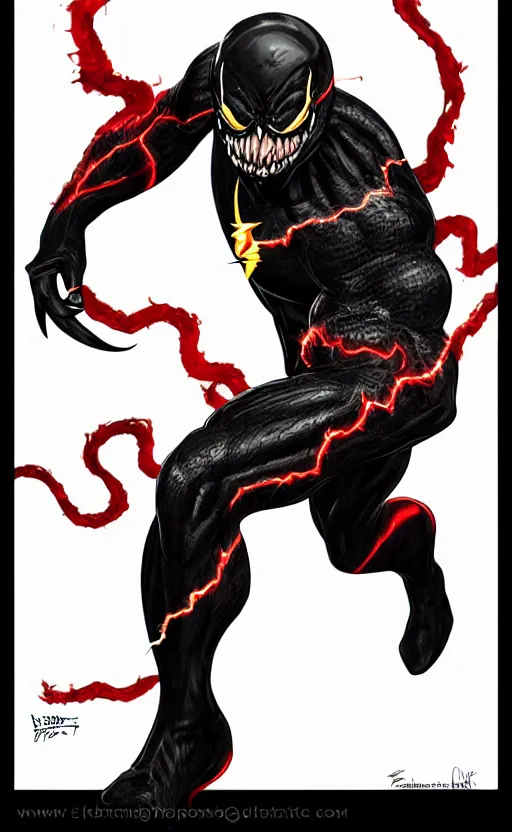 Image similar to full body portrait of venom as the flash, dynamic lighting, cinematic, ultra detailed, trending on art station, stunning visuals, creative, fantasy concept art