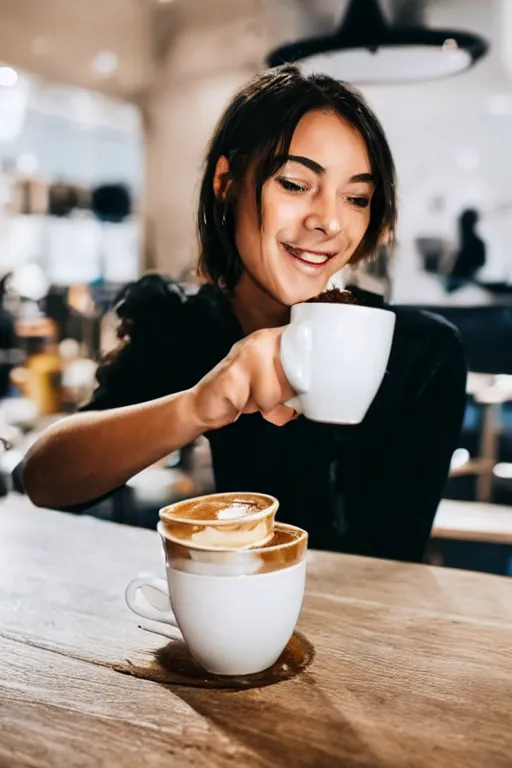 Image similar to a young woman diving into a cup of coffee