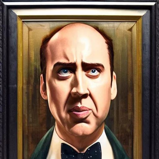 Prompt: nic cage as lex luther, buff, painted portrait, highly detailed,