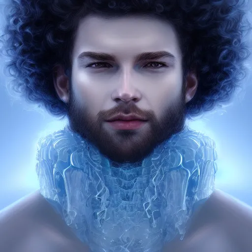 Prompt: award winning commission portrait of a man made of ice with curly hair,digital art,hyperdetailed,detailed fa e,ross tran,character design by charles bowater,deviantart,artstation,photorealistic,4k