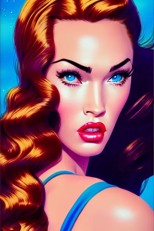 Prompt: beautiful megan fox as vintage barbie, long windblown hair, retro fashion art, 1 9 4 0, glamour pose, in the style of artgerm, illustration, epic, fantasy, intricate, hyper detailed, artstation, concept art, smooth, sharp focus, ray tracing, vibrant, photorealistic, arney freytag, simon bisley