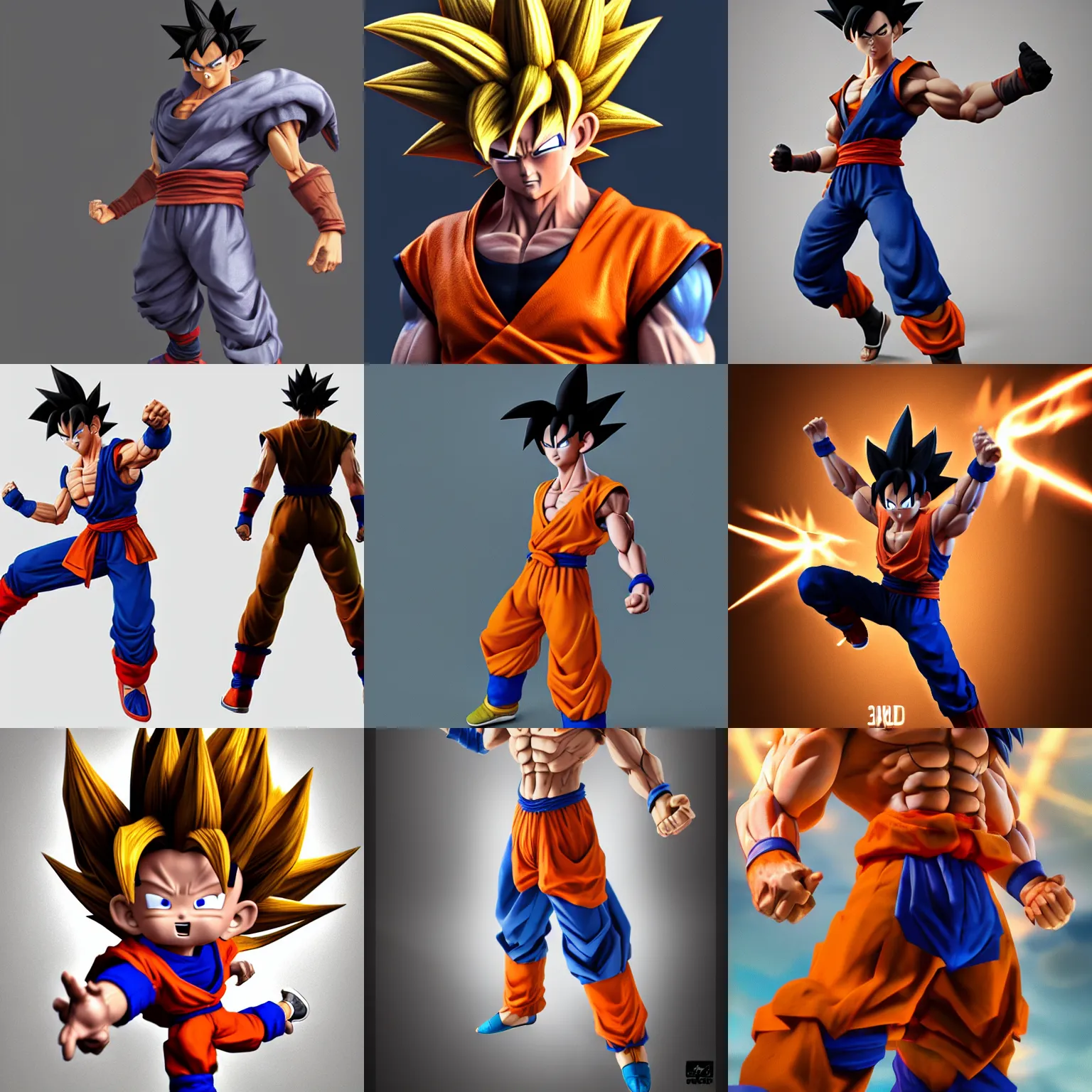 Prompt: 3 d render of goku, artstation, cgsociety, featured on deviantart, unreal engine 5, zbrush, dynamic pose, official art, high resolution, highly detailed, deviantart hd, artstation hd, 2 d game art, daz 3 d, concept art