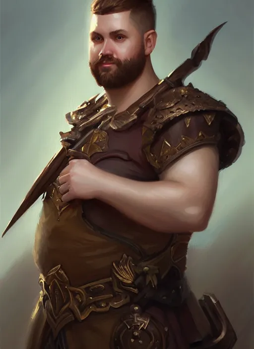 Image similar to a _ fantasy _ style _ portrait _ painting _ of chubby white male very short hair short stubble, brown hair, rpg dnd oil _ painting _ unreal _ 5 _ daz. _ rpg _ portrait _ extremely _ detailed _ artgerm _ greg _ rutkowski _ greg