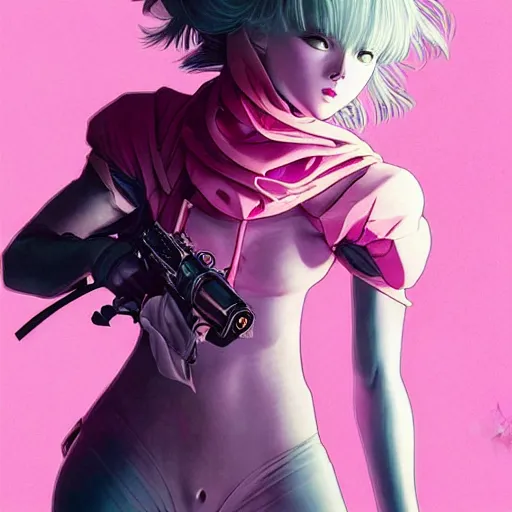 Image similar to prompt : stealthy rogue pink character portrait soft light painted by james jean and katsuhiro otomo and erik jones, inspired by evangeleon anime, smooth face feature, intricate oil painting, high detail illustration, sharp high detail, manga and anime 1 9 9 9