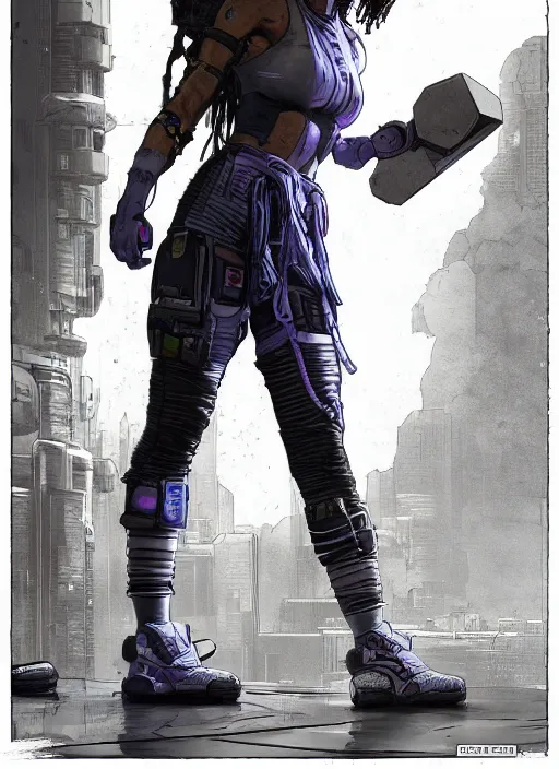 Image similar to sonya. apex legends cyberpunk weight lifter. concept art by james gurney and mœbius. cinematic, dramatic lighting ( cyberpunk 2 0 7 7 ), clean aesthetic