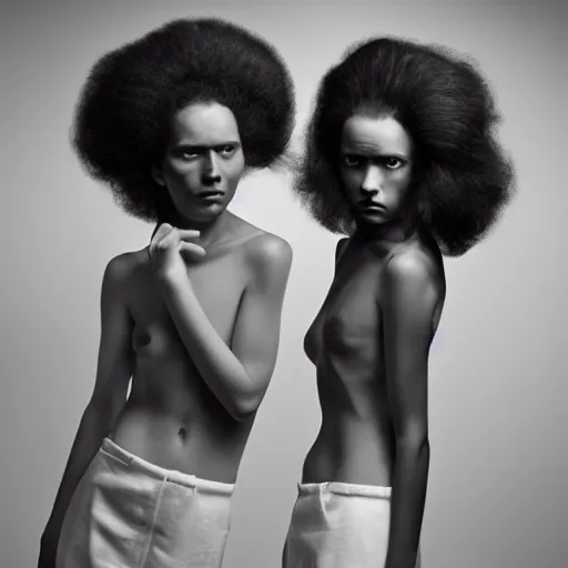 Prompt: photograph of two young woman by erwin olaf