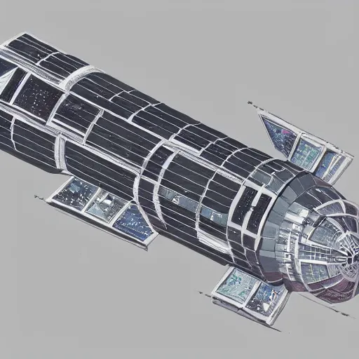 Image similar to isometric view of a science fiction space station in space, star wars space ship, concept art, digital art