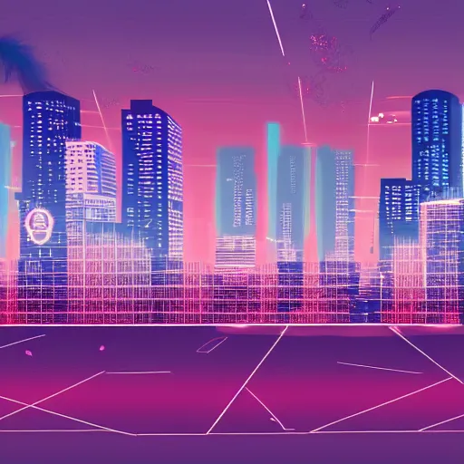 Prompt: city drawn in vaporwave art style