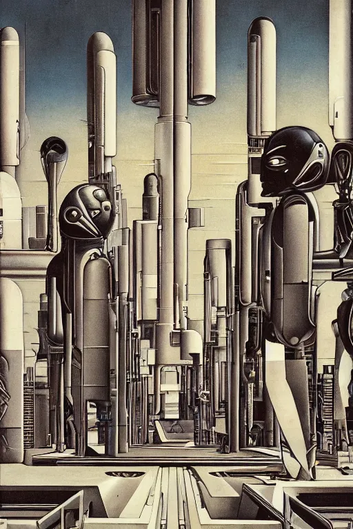 Image similar to cyborgs wander cybernetic architecture by giorgio de chirico