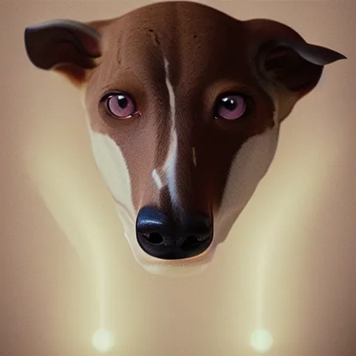 Image similar to portrait art of brown white greyhound as a police officer, art by alessio albi 8 k ultra realistic, lens flare, atmosphere, glow, detailed, intricate, full of colour, led lighting, trending on artstation, 4 k, hyperrealistic, focused, extreme details, unreal engine 5, masterpiece