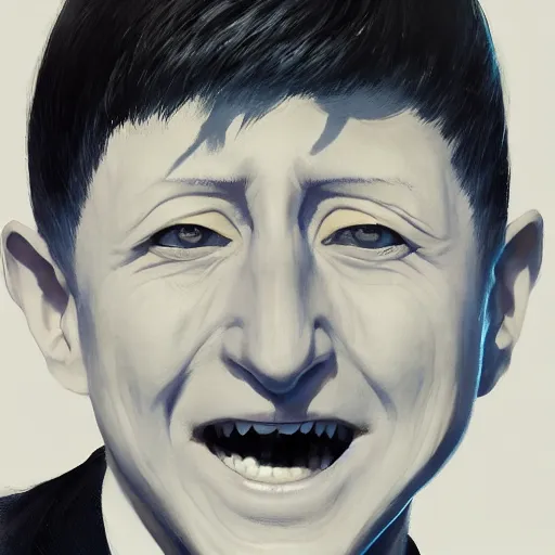 Prompt: hyper realistic, surreal, portrait of mob psycho smiling, shigeo kageyama painted by greg rutkowski, wlop, loish,