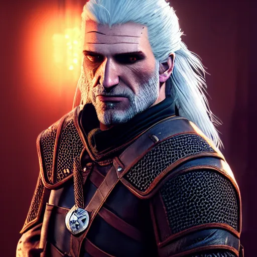 Image similar to geralt from the witcher 3 video game, huggy wuggy from poppy playtime video game, fullbody, ultra high detailed, glowing lights, oil painting, greg rutkowski, charlie bowater, beeple, unreal 5, daz, hyperrealistic, octane render, rpg portrait, dynamic lighting, fantasy art, beautiful face