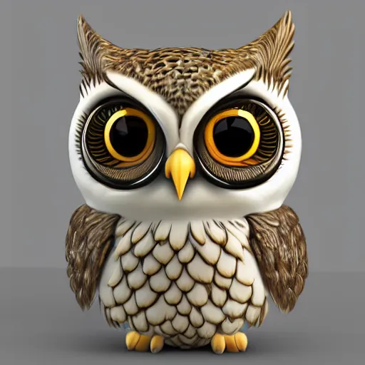 Image similar to realistic full body marble carving of chibi cute owl, highly detailed, intricate details, 3D-Coat design, Toon Boom render