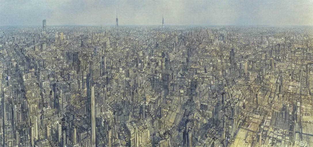 Image similar to Landscape of New York City in the year 2050 by Alan Lee