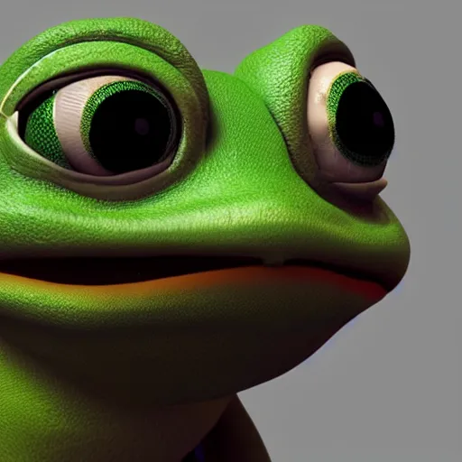 Image similar to a sadge - sad - pepe - the - frog, looking more depressed than usual, quivering lips, fists in the air, sweat flying, cgi render, zbrush, octane, keyshot render