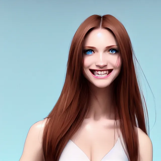 Prompt: professional digital art of a white incredibly !!!!attractive!!!! smiling woman with light brown hair blue eyes, front view, facing camera, wearing tight red dress, very attractive, beautiful face, impressive, smiling, Canon 40mm view, HD, 4k, well composed, best on artstation, cgsociety, wlop, epic, stunning, gorgeous, intricate detail, much wow, masterpiece by Gil Elvgren and Artgrem and Dorian Cleavanger,