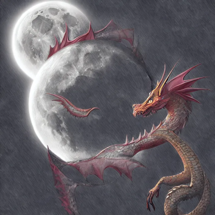 Prompt: digital art of colossal dragon eating a moon