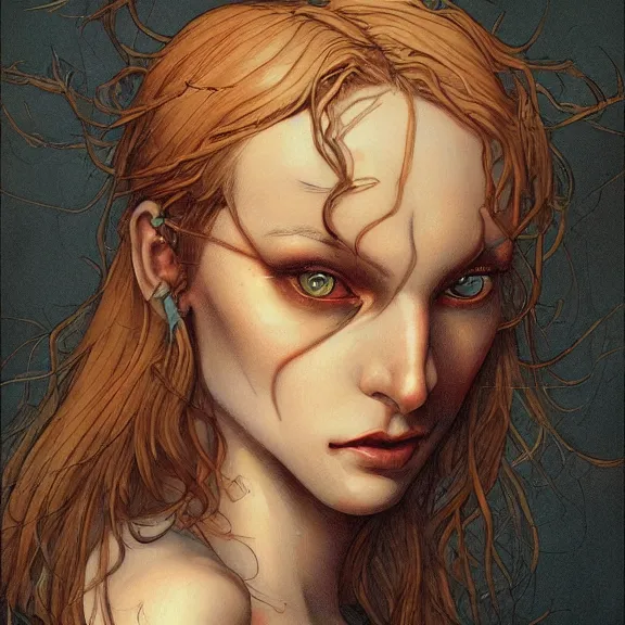 Image similar to a highly detailed portrait in the style of milo manara and in the style of peter mohrbacher.