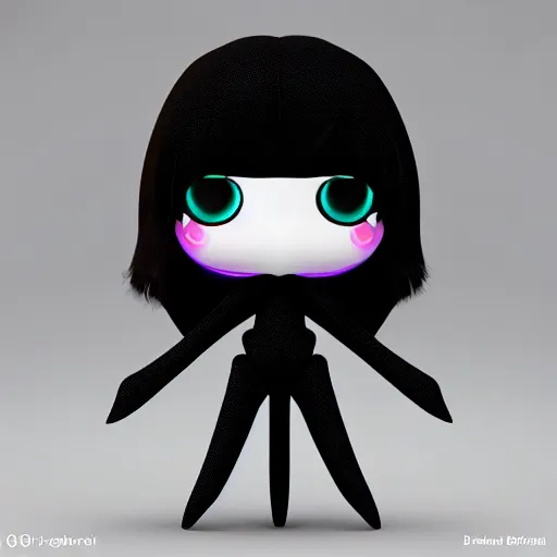 Image similar to cute fumo plush of a pure vantablack arachnid girl with a white glowing heart, lens flare, gothic regal, vray, girl with a guilty heart, webs