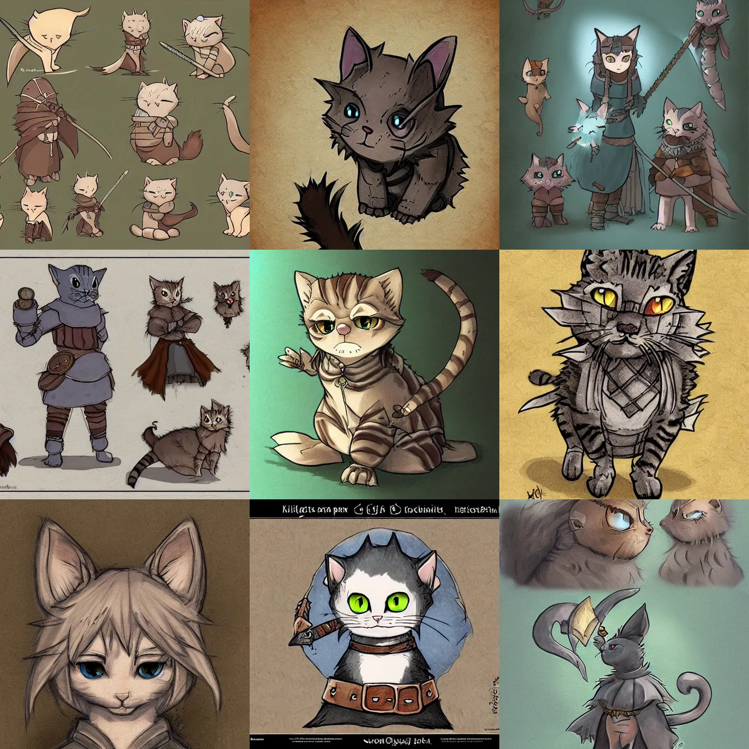 Prompt: kitten, cartoon, rpg character, D&D, ghibli style, concept art, fantasy, medieval