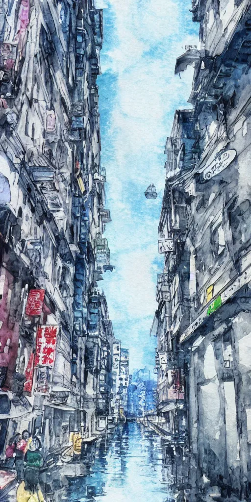 Image similar to hyper realistic manga city water color