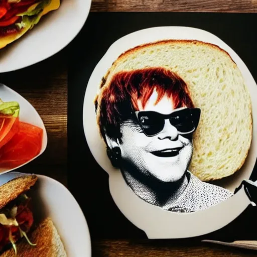 Image similar to photo of a sandwich made of elton john