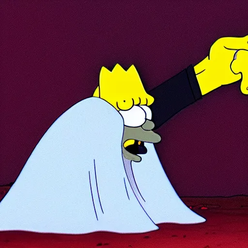 Prompt: ghost under a sheet haunting the Simpsons, Simpsons Halloween special