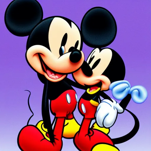 Image similar to Lebron James Kissing Mickey Mouse, digital art