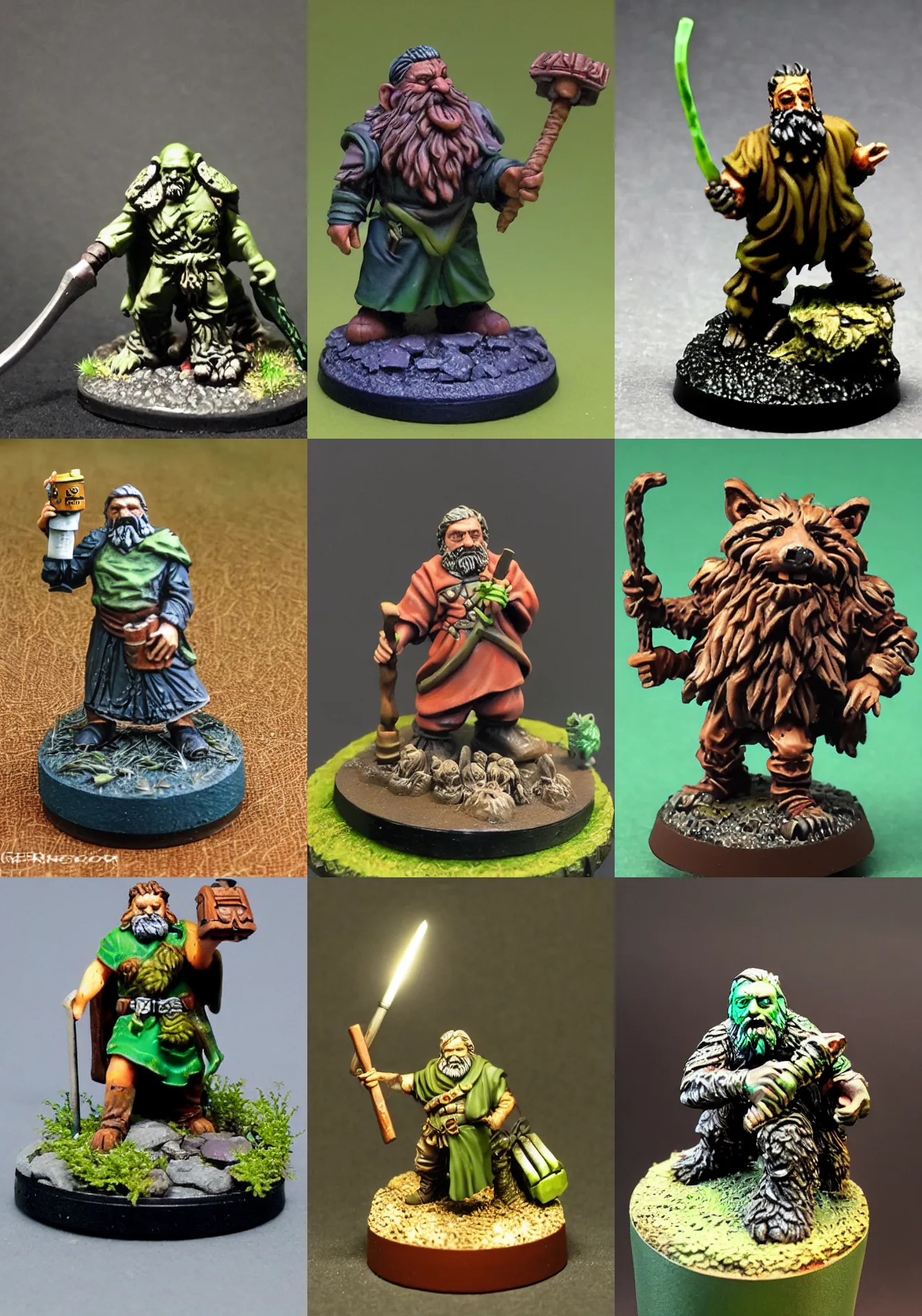 Prompt: druid slavoj zizek with glowing trashcan of ideology, resin miniature, 2 8 mm heroic scale, wild shape : raccoon, games workshop, fantasy ttrpg, citadel colour, osl, nmm, r / paintedminis, round base, dungeons and dragons, reaper minis