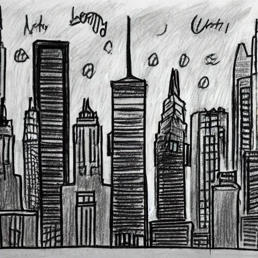 Prompt: 4 year old drawing of New York