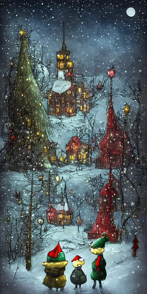 Image similar to a north pole christmas night scene by alexander jansson