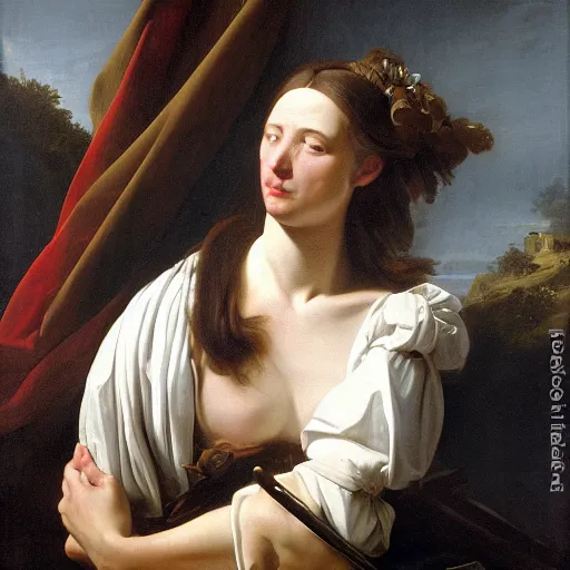 Image similar to grandiloquent enthralling covenant of the most dreadful and beautiful ambition, in the style of Howard Lyon, Jacques-Louis David, Caravaggio, Élisabeth Vigée Le Brun, dramatic lighting, establishing shot, detailed and clear beautiful realistic faces, 8k resolution – W 1024