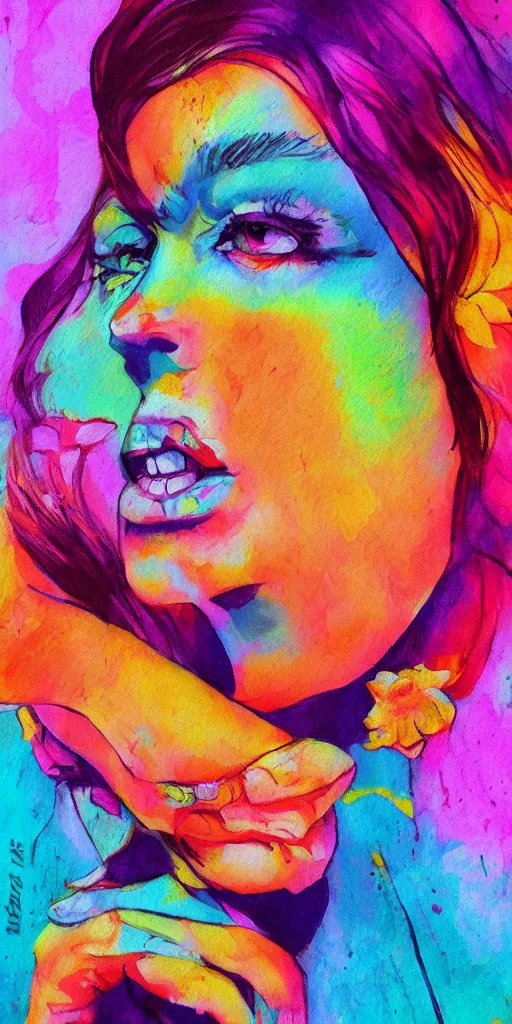 Prompt: colorful artwork of a woman by par0llel