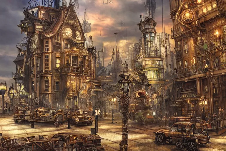 Image similar to a magnificent steampunk city. photorealism.
