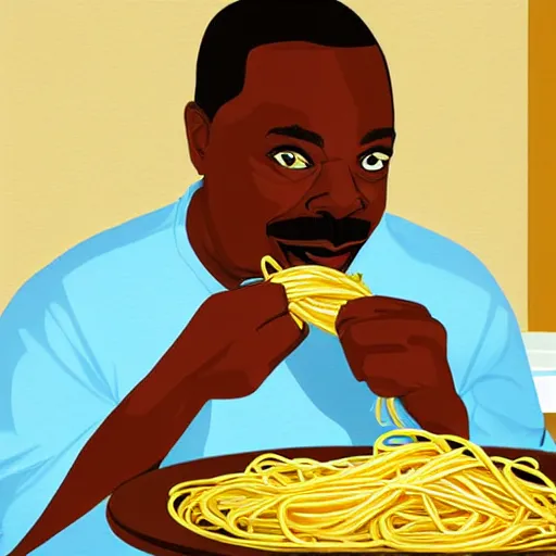 Image similar to levar burton eating spaghetti in a bathroom concept art, ultra realistic, digital art, rich deep colors, smooth shadows, high resolution, cinematic