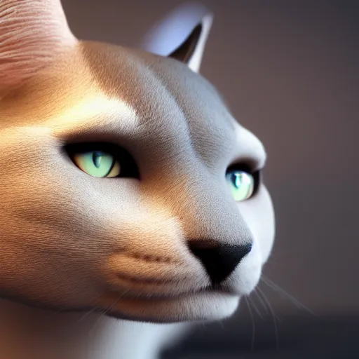 Image similar to a cat mixed with a Belgian Blue, very detailed, ultrarealistic, dramatic lighting, electrical details, high details, 4k, 8k, best, accurate, trending on artstation, fur, groom, k9, photorealism, ultrarealistic, octane render, ray tracing, mental ray, catdog, unreal engine 5