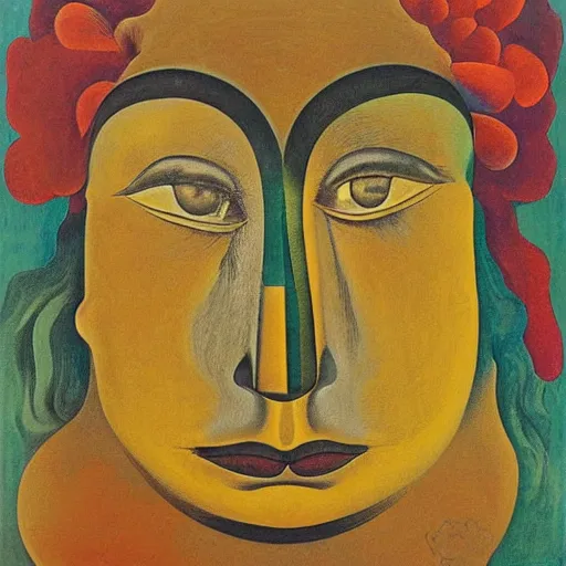 Image similar to floral face portrait by leonetto cappiello and wojciech siudmak and ernst fuchs, anni albers, oil on canvas