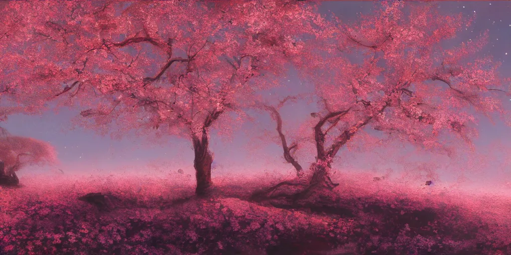 Image similar to A sakura grove on Mars, cinematic lighting, detailed oil painting, hyperrealistic, 8k