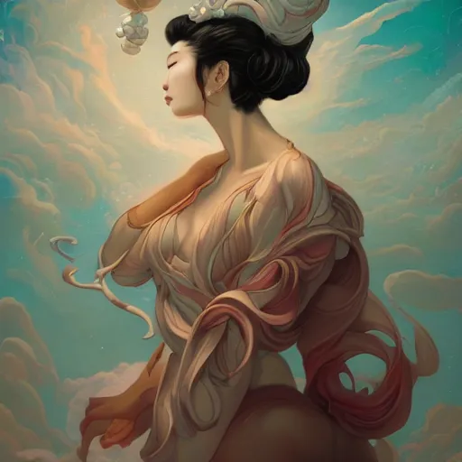 Prompt: close-up portrait of a beautiful Korean Luxurious Goddess posing dramatically in the art style of James Jean pastiche, by Peter Mohrbacher, rule of thirds, 4k quality