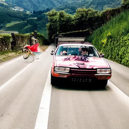 Prompt: bosozoku car speeding in the Italian countryside