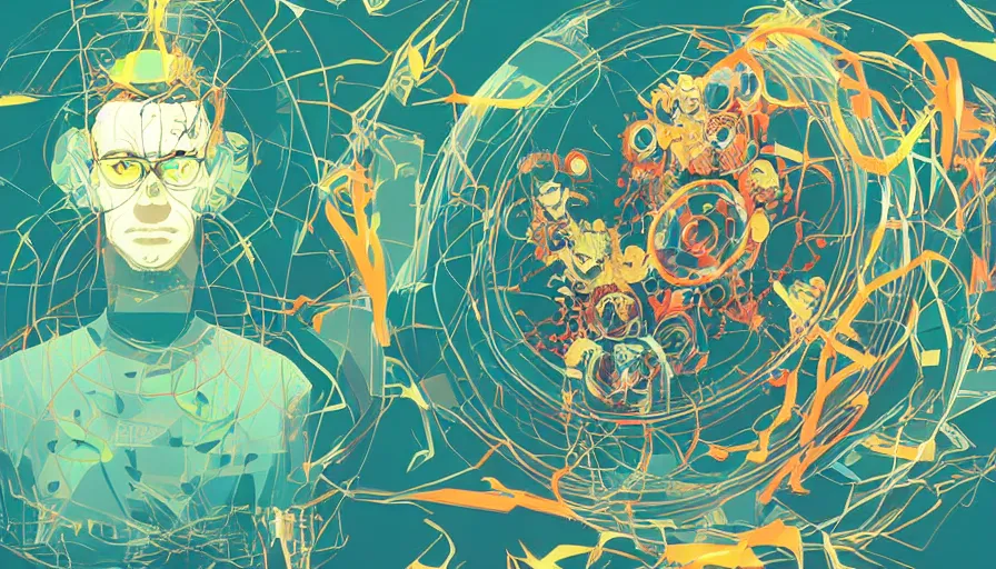 Image similar to Vector art double exposure of The God Particle in the Zenyata by Yoshitaka Amano + Sachin Teng