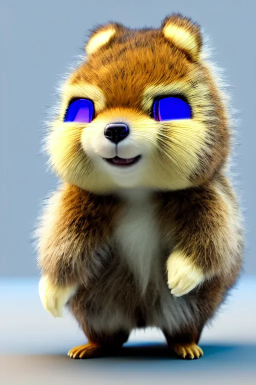 Image similar to high quality 3 d render hyperrealist very cute multicolor fluffy! cyborg!!! quokka hybrid, highly detailed, vray smooth, in the style of detective pikachu, hannah yata charlie immer, dramatic blue light, low angle, uhd 8 k, sharp focus