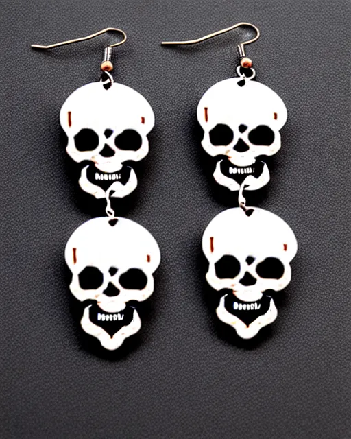 Prompt: spooky cartoon skull, 2 d lasercut earrings, in the style of heavy metal fakk 2