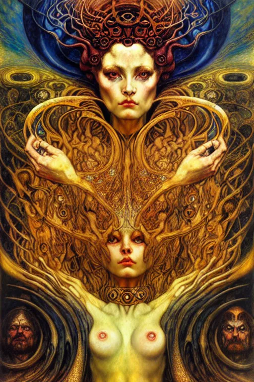 Image similar to Divine Chaos Engine by Karol Bak, Jean Delville, William Blake, Gustav Klimt, and Vincent Van Gogh, symbolist, visionary