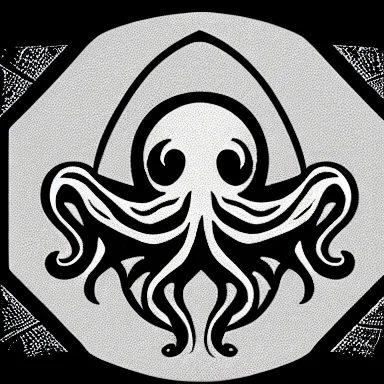 Image similar to a cute cthulhu icon drawn in the style of rockwell kent