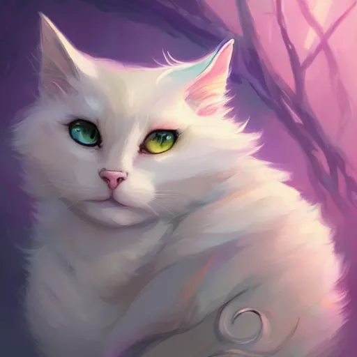 Prompt: a portrait of a beautiful white fluffy cat with yellow eyes, art by lois van baarle and loish and ross tran and rossdraws and sam yang and samdoesarts and artgerm, digital art, highly detailed, intricate, sharp focus, Trending on Artstation HQ, deviantart, unreal engine 5, 4K UHD image